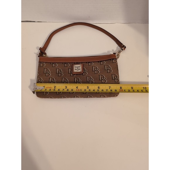 Dooney & Bourke Greta Slim Brown‎ Canvas Logo  Leather Trim Wrislet